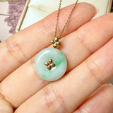 A-Grade Moss On Snow Jadeite V.Petals Lilac Flower Donut Pendant No.172621