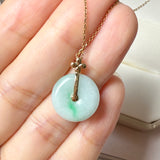 A-Grade Moss On Snow Jadeite V.Petals Lilac Flower Donut Pendant No.172621