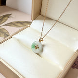 A-Grade Moss On Snow Jadeite D.Petals Lilac Flower Donut Pendant No.172622