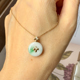 A-Grade Moss On Snow Jadeite D.Petals Lilac Flower Donut Pendant No.172622
