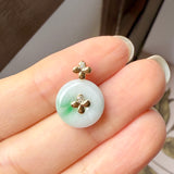 A-Grade Moss On Snow Jadeite D.Petals Lilac Flower Donut Pendant No.172622