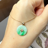 A-Grade Moss On Snow Jadeite D.Petals Lilac Flower Donut Pendant No.172623