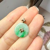 A-Grade Moss On Snow Jadeite D.Petals Lilac Flower Donut Pendant No.172623