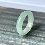 SOLD OUT: 17mm A-Grade Natural Light Bluish Green Jadeite Abacus Ring Band No.220682