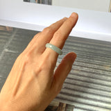 SOLD OUT: 17mm A-Grade Natural Light Bluish Green Jadeite Abacus Ring Band No.220682