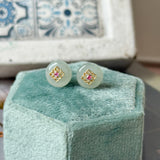 Icy A-Grade Natural Ice Blue Jadeite Donut Peranakan Tile Stud Earrings No. 180935