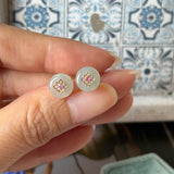 Icy A-Grade Natural Ice Blue Jadeite Donut Peranakan Tile Stud Earrings No. 180935