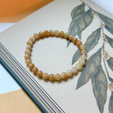 6.3mm A-Grade Natural Floral Osmanthus Jadeite Bead Bracelet No.190466