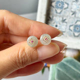 Icy A-Grade Natural Ice Blue Jadeite Donut Peranakan Tile Stud Earrings No. 180936
