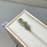 Icy A-Grade Natural Steel Blue Jadeite Donut Peranakan Tile Stud Earrings No. 180937