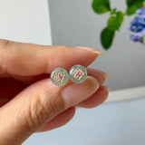 Icy A-Grade Natural Steel Blue Jadeite Donut Peranakan Tile Stud Earrings No. 180937