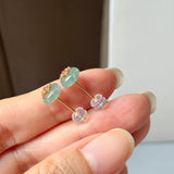 Icy A-Grade Natural Steel Blue Jadeite Donut Peranakan Tile Stud Earrings No. 180937