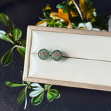 Icy A-Grade Natural Deep Indigo Jadeite Donut Peranakan Tile Stud Earrings No. 180939