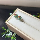 Icy A-Grade Natural Deep Indigo Jadeite Donut Peranakan Tile Stud Earrings No. 180939