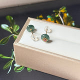 Icy A-Grade Natural Deep Indigo Jadeite Donut Peranakan Tile Stud Earrings No. 180939