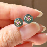 Icy A-Grade Natural Deep Indigo Jadeite Donut Peranakan Tile Stud Earrings No. 180939