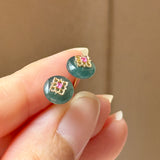 Icy A-Grade Natural Deep Indigo Jadeite Donut Peranakan Tile Stud Earrings No. 180939