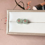 Icy A-Grade Natural Steel Blue Jadeite Donut Peranakan Tile Stud Earrings No. 180938