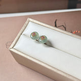 Icy A-Grade Natural Steel Blue Jadeite Donut Peranakan Tile Stud Earrings No. 180938
