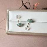 Icy A-Grade Natural Steel Blue Jadeite Donut Peranakan Tile Stud Earrings No. 180938