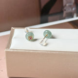 Icy A-Grade Natural Steel Blue Jadeite Donut Peranakan Tile Stud Earrings No. 180938