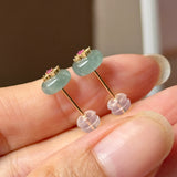 Icy A-Grade Natural Steel Blue Jadeite Donut Peranakan Tile Stud Earrings No. 180938