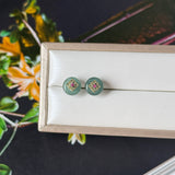SOLD OUT: Icy A-Grade Natural Deep Indigo Jadeite Donut Peranakan Tile Stud Earrings No. 180940