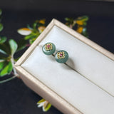 SOLD OUT: Icy A-Grade Natural Deep Indigo Jadeite Donut Peranakan Tile Stud Earrings No. 180940