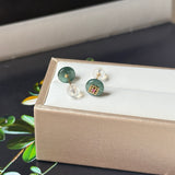 SOLD OUT: Icy A-Grade Natural Deep Indigo Jadeite Donut Peranakan Tile Stud Earrings No. 180940