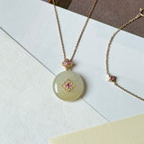 Icy A-Grade Natural Yellow Jadeite Donut Peranakan Tile Pendant No.172923