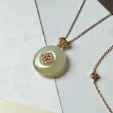 Icy A-Grade Natural Yellow Jadeite Donut Peranakan Tile Pendant No.172923