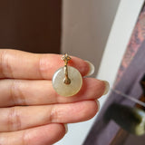 Icy A-Grade Natural Yellow Jadeite Donut Peranakan Tile Pendant No.172923