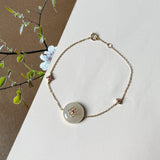 Icy A-Grade Natural Pink Yellow Jadeite Donut Peranakan Tile Bracelet No.190503