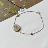 Icy A-Grade Natural Pink Yellow Jadeite Donut Peranakan Tile Bracelet No.190503