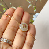 Icy A-Grade Natural Pink Yellow Jadeite Donut Peranakan Tile Bracelet No.190503