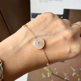 Icy A-Grade Natural Pink Yellow Jadeite Donut Peranakan Tile Bracelet No.190503