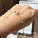 Icy A-Grade Natural Pink Yellow Jadeite Donut Peranakan Tile Bracelet No.190503
