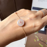Icy A-Grade Natural Light Pink Jadeite Donut Peranakan Tile Bracelet No.190504