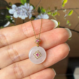 Icy A-Grade Natural Light Pink Jadeite Donut Peranakan Tile Pendant No.172924