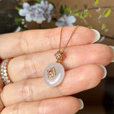Icy A-Grade Natural Light Pink Jadeite Donut Peranakan Tile Pendant No.172924
