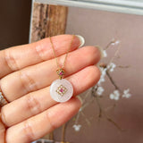 Icy A-Grade Natural Light Pink Jadeite Donut Peranakan Tile Pendant No.172925