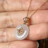 Icy A-Grade Natural Light Pink Jadeite Donut Peranakan Tile Pendant No.172925
