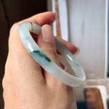 53.6mm A-Grade Natural Floral Jadeite Traditional Round Bangle No. 152183