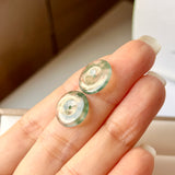 6.95cts Icy A-Grade Natural Floral Jadeite Donut Pair No.180296