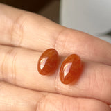 4.9 cts A-Grade Natural Orangey Red Jadeite Oval Cabochon Pair No.180185