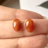 4.9 cts A-Grade Natural Orangey Red Jadeite Oval Cabochon Pair No.180185