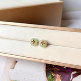 A-Grade Natural Green Jadeite Mini Donut Stud Earring (Lilac FLower) No.180764