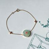Icy A-Grade Natural Sage Green Jadeite Donut Peranakan Tile Bracelet No.190505