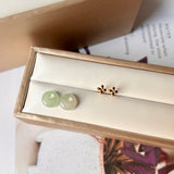 A-Grade Natural Green Jadeite Mini Donut Stud Earring (Lilac FLower) No.180764