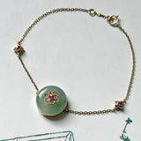 Icy A-Grade Natural Sage Green Jadeite Donut Peranakan Tile Bracelet No.190505